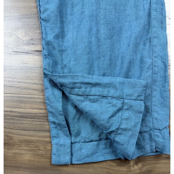 Athleta Retreat Linen Wide-Leg Slit Hem Pants Teal Borealis Green Sz 6 Womens - Picture 4 of 9